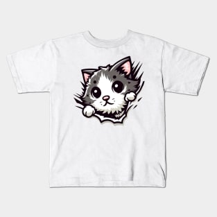 Cute cat peeking Kids T-Shirt